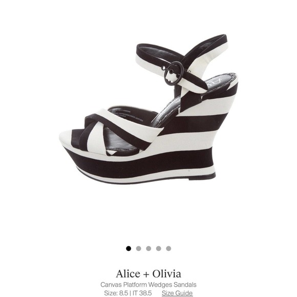 Alice Olivia Womens Black White Striped Wedge Heels Size 8.5 - Picture 3 of 4